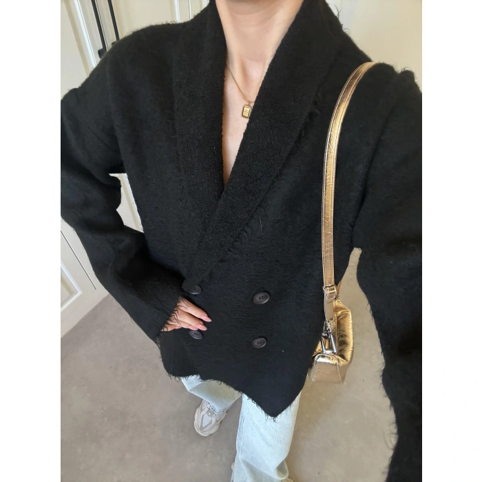 Şal Yaka Sakallı Premium Siyah Hırka