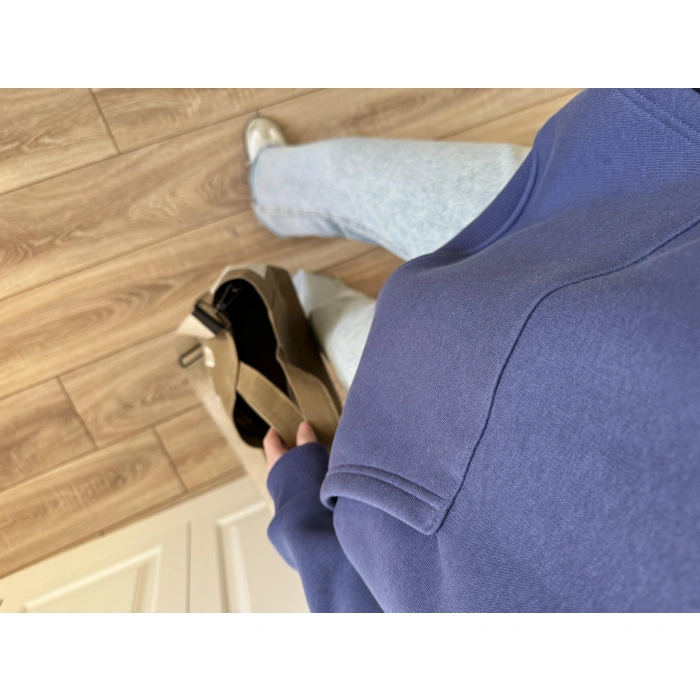 Şardonlu Oversize Mavi Sweatshirt