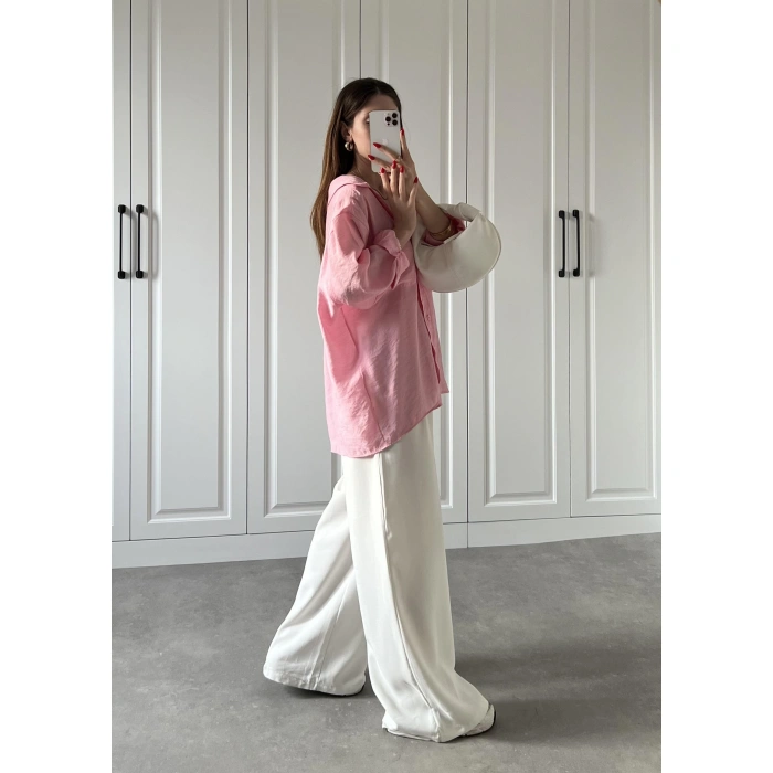 Şeker Pembesi Oversize Tensel Gömlek