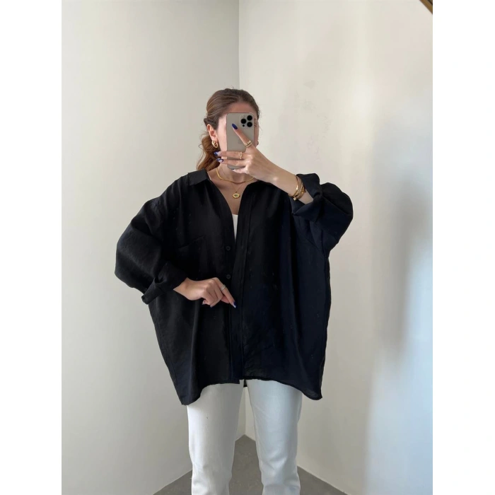 Siyah Oversize Tensel Gömlek