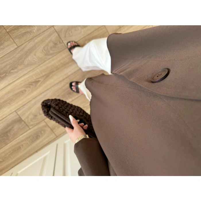 Sofi Düğmeli Oversize Kahve Crep Kumaş Gömlek