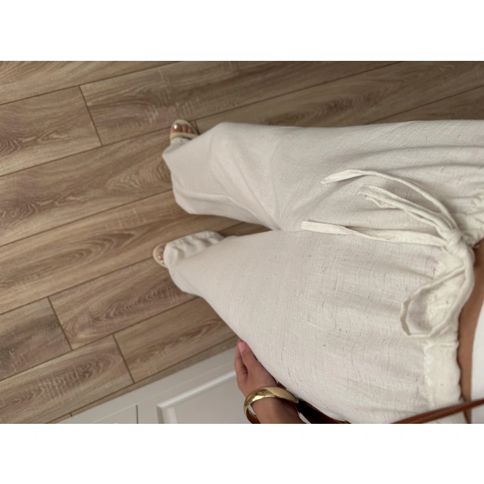 Stradi Model Keten Beyaz Palazzo Pantolon