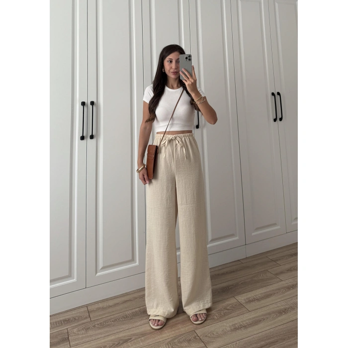 Stradi Model Keten Taş Palazzo Pantolon