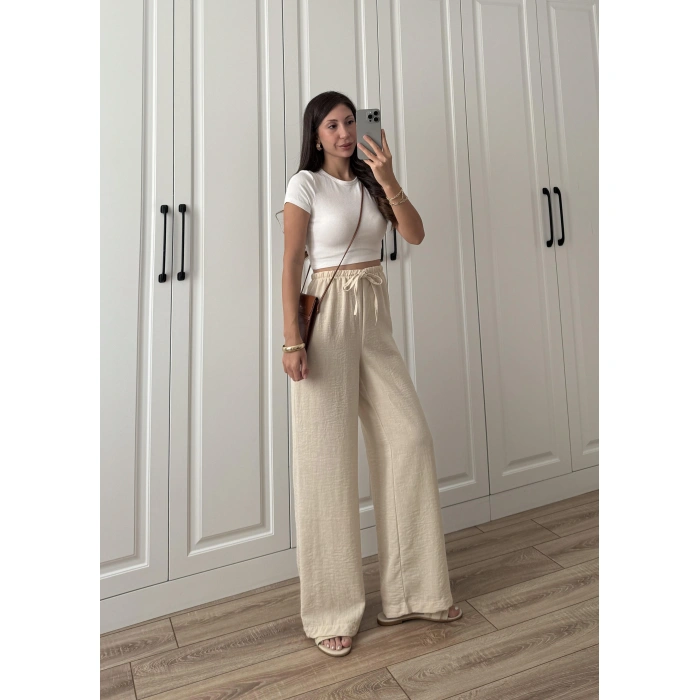 Stradi Model Keten Taş Palazzo Pantolon