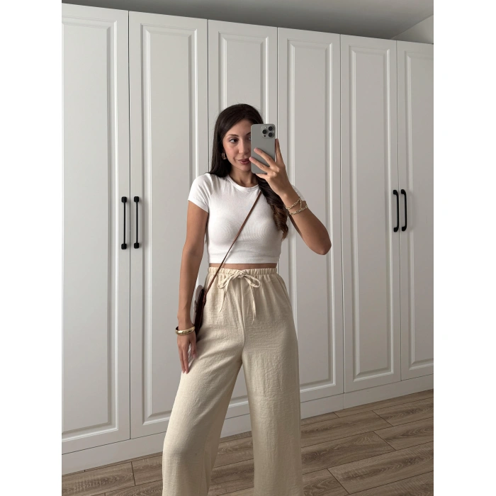 Stradi Model Keten Taş Palazzo Pantolon