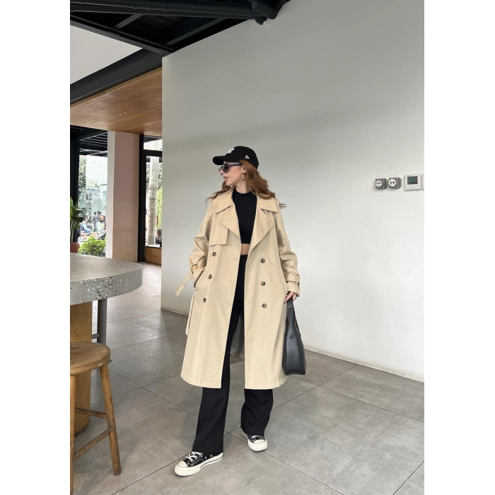 Stradi Model Taş Astarlı Uzun Trençkot