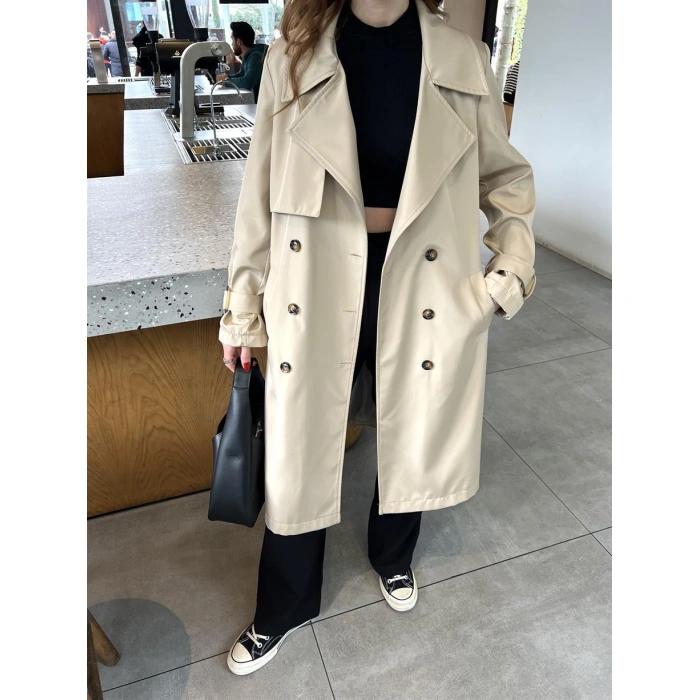 Stradi Model Taş Astarlı Uzun Trençkot