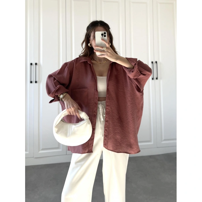 Tarçın Oversize Tensel Gömlek