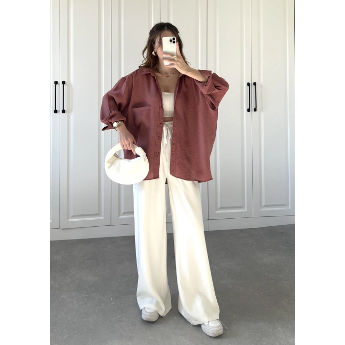 Tarçın Oversize Tensel Gömlek