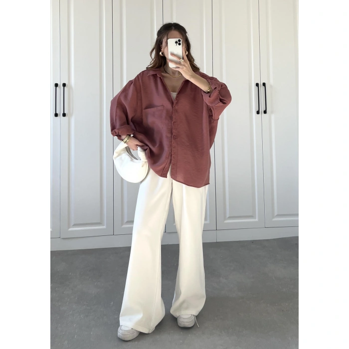 Tarçın Oversize Tensel Gömlek