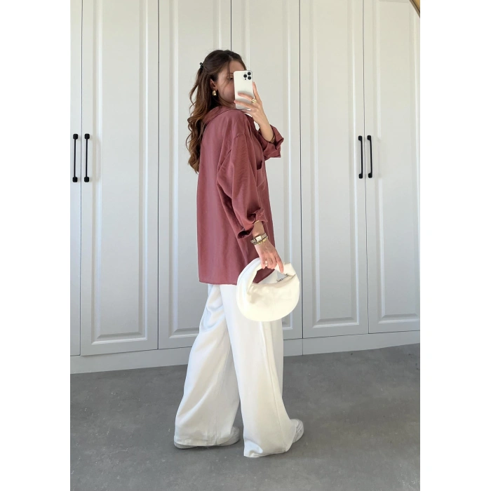 Tarçın Oversize Tensel Gömlek
