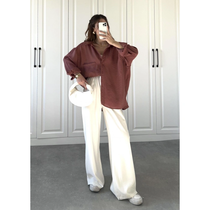 Tarçın Oversize Tensel Gömlek