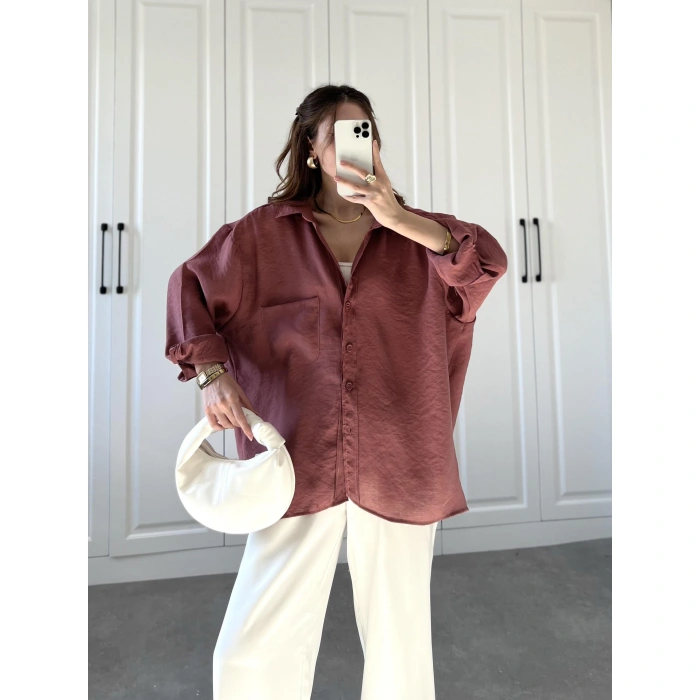 Tarçın Oversize Tensel Gömlek
