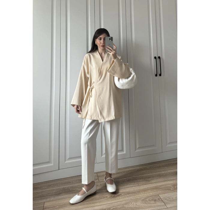 Taş Yandan Bağlamalı Tensel Kimono Ceket