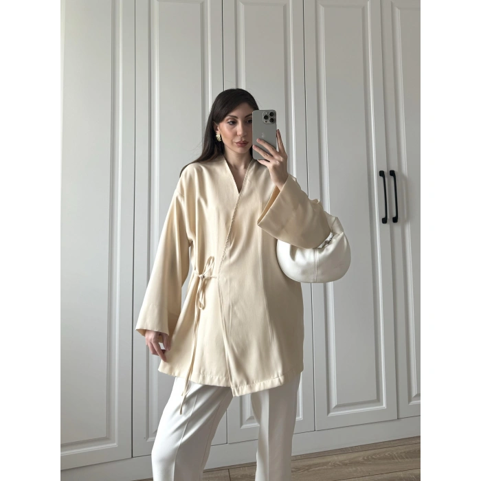 Taş Yandan Bağlamalı Tensel Kimono Ceket