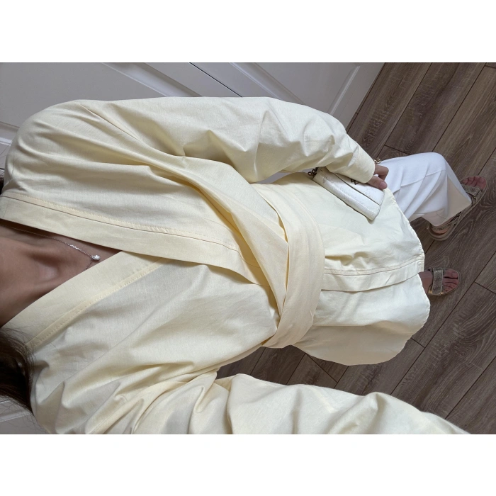 Tasarım Kuşaklı Sarı Kimono Gömlek