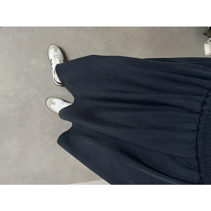 Tensel Beli Lastikli Lacivert Kilos Etek