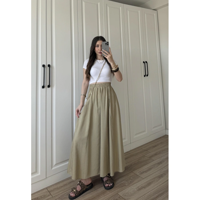 Tensel Beli Lastikli Nude Renk Kilos Etek