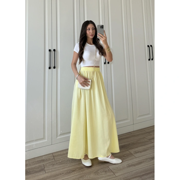 Tensel Beli Lastikli Sarı Kilos Etek