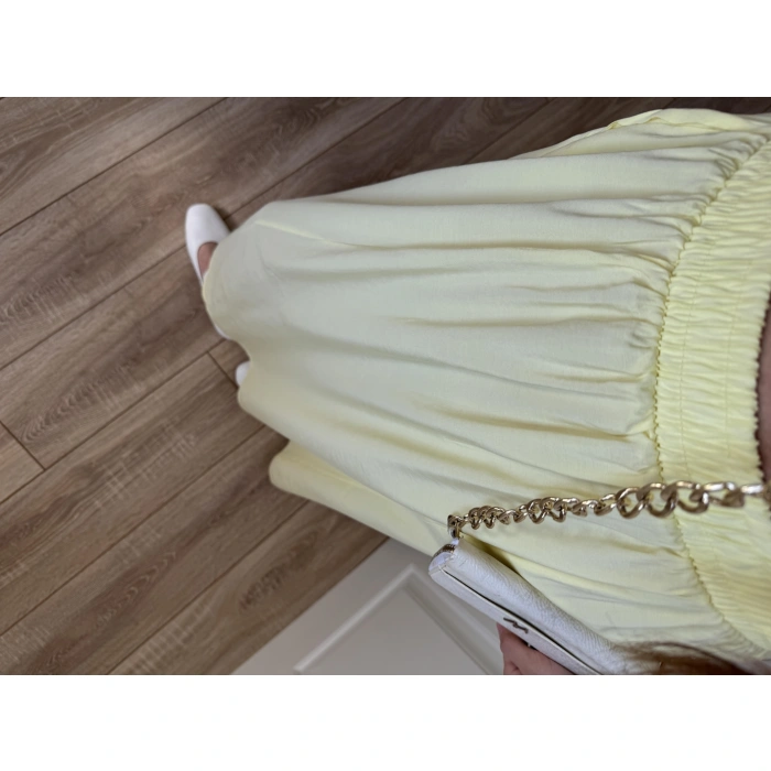 Tensel Beli Lastikli Sarı Kilos Etek