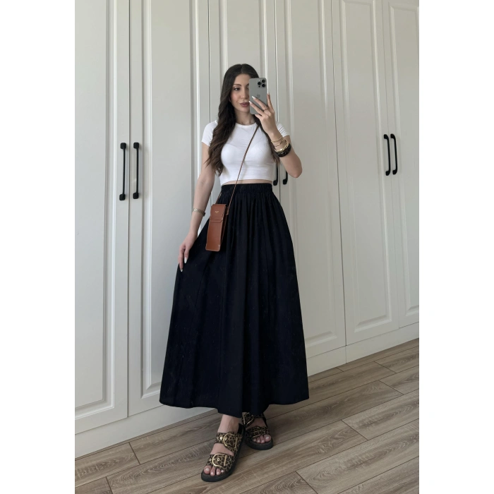 Tensel Beli Lastikli Siyah Kilos Etek