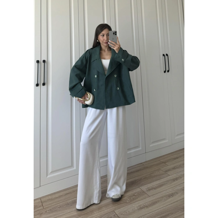 Tensel Oversize Zümrüt Yeşili Kısa Trençkot