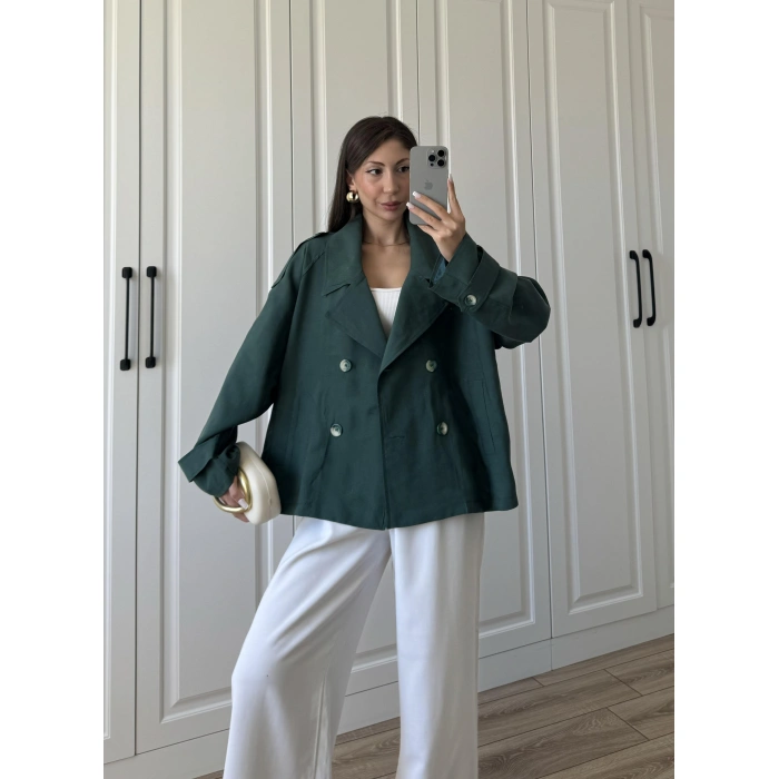 Tensel Oversize Zümrüt Yeşili Kısa Trençkot