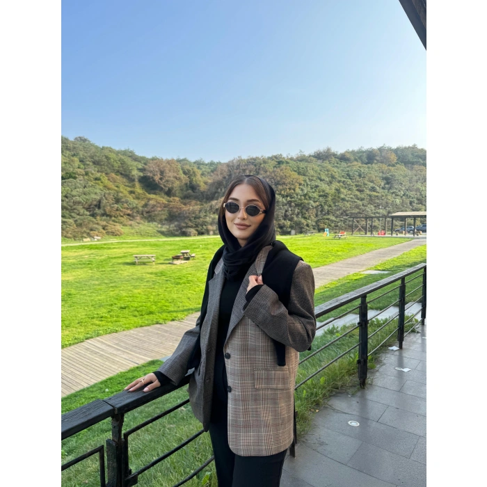 Vintage Kahve Astarlı Oversize Blazer Ceket