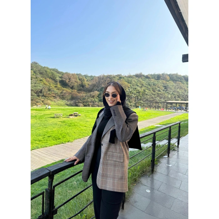 Vintage Kahve Astarlı Oversize Blazer Ceket