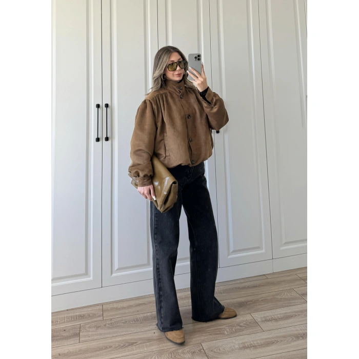 Vion Astarlı Kahve Süet Bomber Ceket