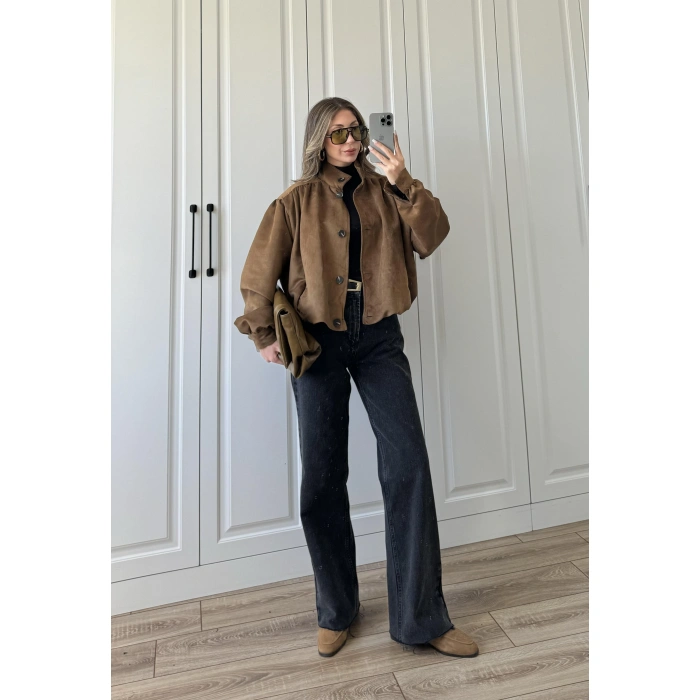 Vion Astarlı Kahve Süet Bomber Ceket