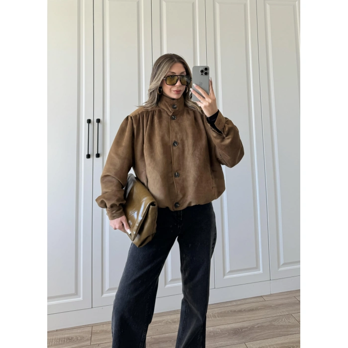 Vion Astarlı Kahve Süet Bomber Ceket