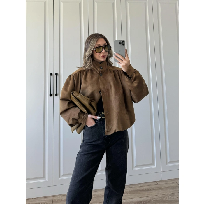 Vion Astarlı Kahve Süet Bomber Ceket