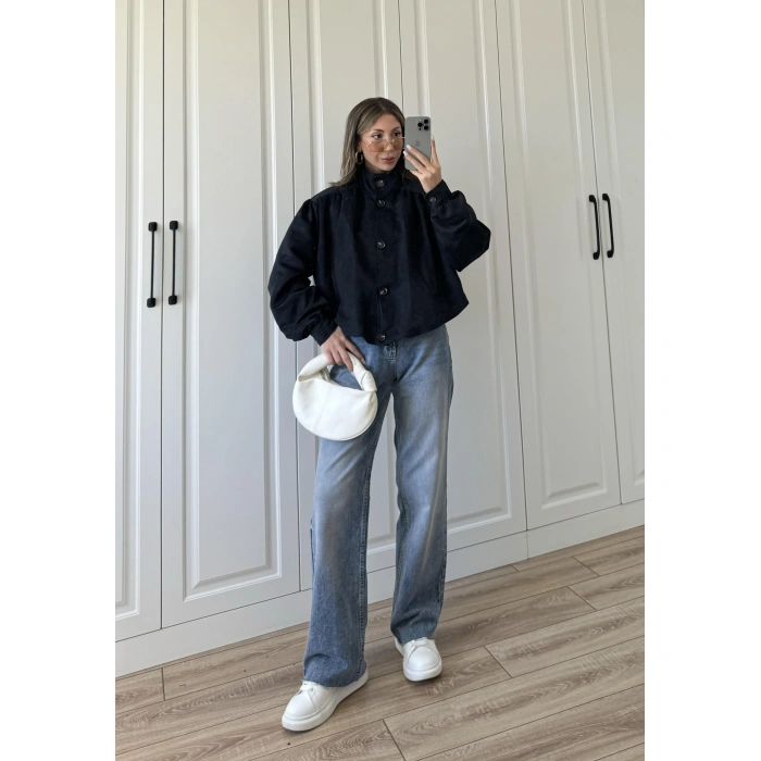 Vion Astarlı Lacivert Süet Bomber Ceket