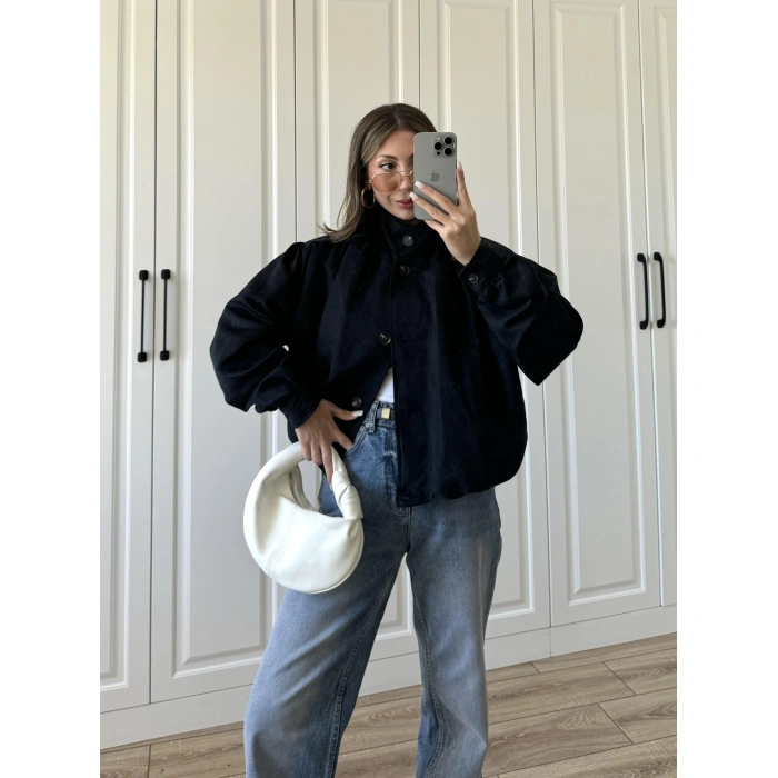 Vion Astarlı Lacivert Süet Bomber Ceket