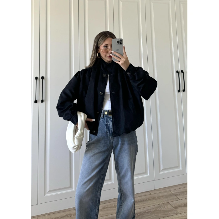 Vion Astarlı Lacivert Süet Bomber Ceket