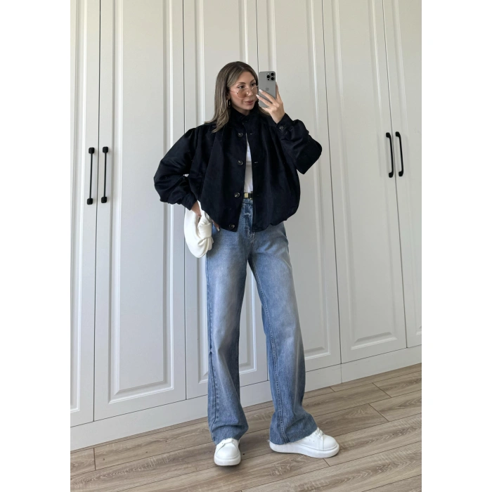 Vion Astarlı Lacivert Süet Bomber Ceket