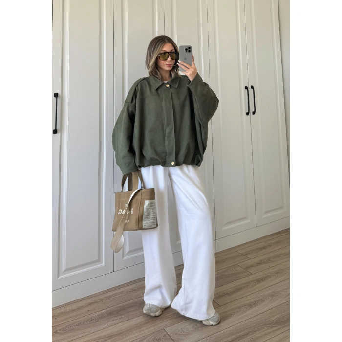 Viral Süet Astarlı Haki Bomber Ceket