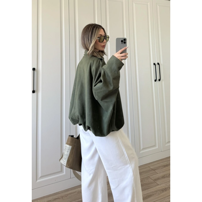 Viral Süet Astarlı Haki Bomber Ceket