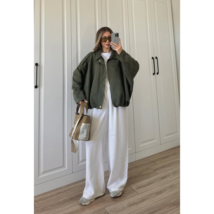 Viral Süet Astarlı Haki Bomber Ceket