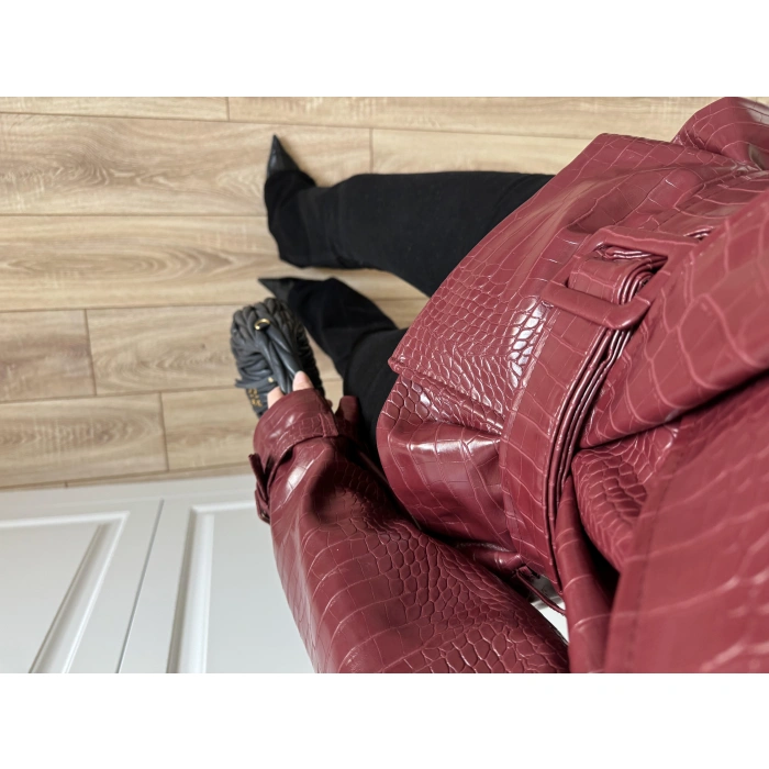 Yılan Derili Premium Bordo Deri Ceket