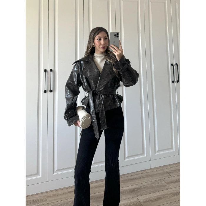 Yılan Derili Premium Kahve Deri Ceket