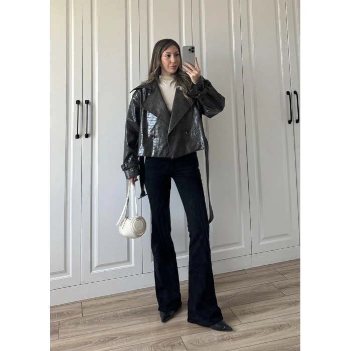 Yılan Derili Premium Kahve Deri Ceket