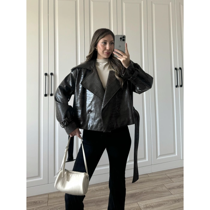 Yılan Derili Premium Kahve Deri Ceket