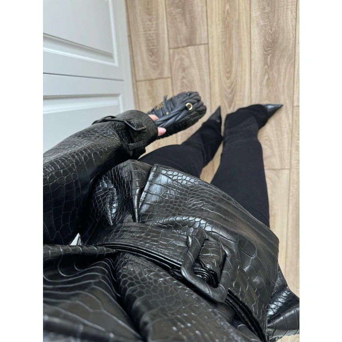 Yılan Derili Premium Siyah Deri Ceket