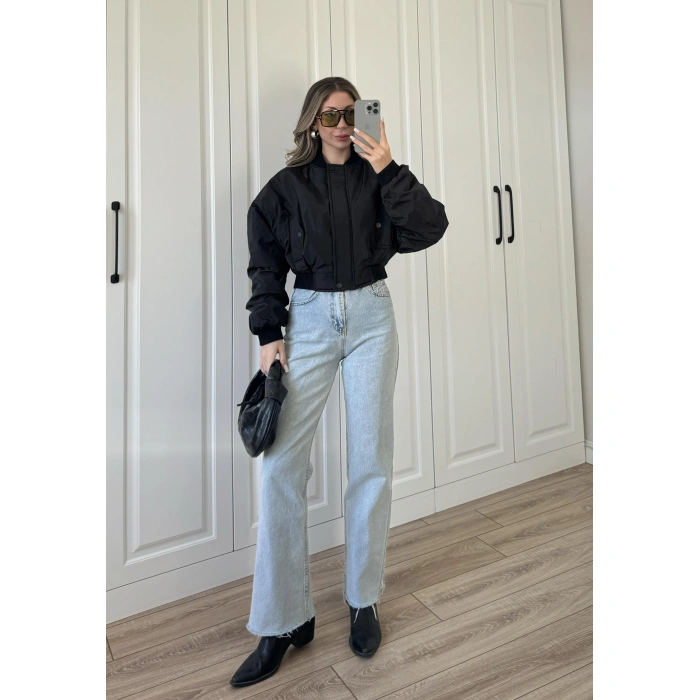 Zr Model. Astarlı Siyah Bomber Ceket