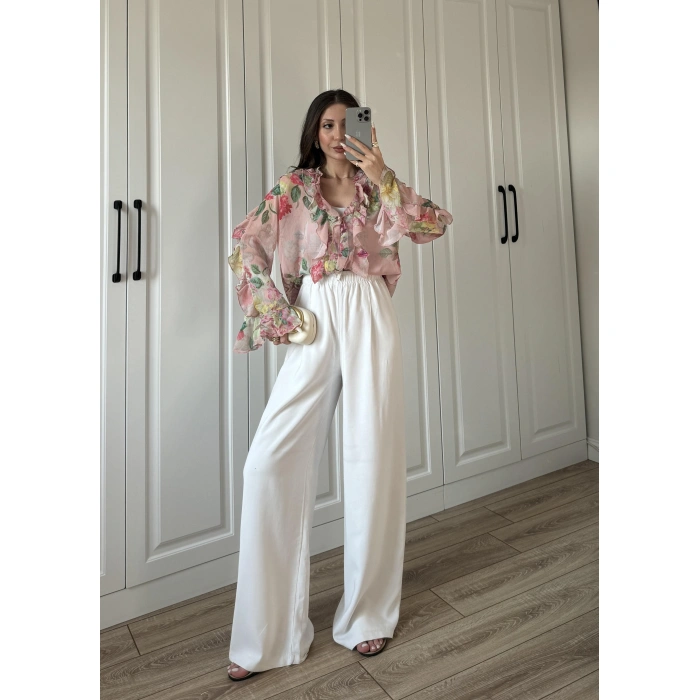Zr Model Çiçek Desenli Fırfırlı Gömlek Bluz