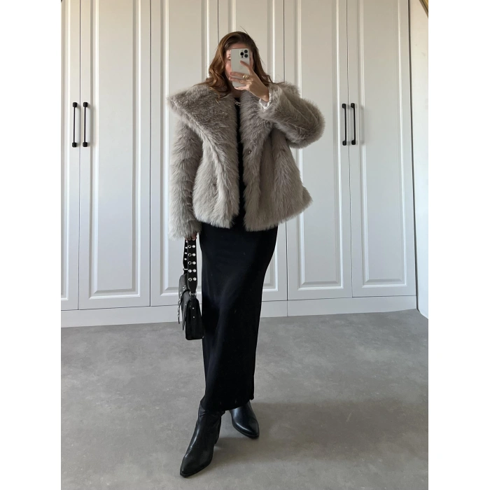 Zr Model Gri Astarlı Premium Kürk