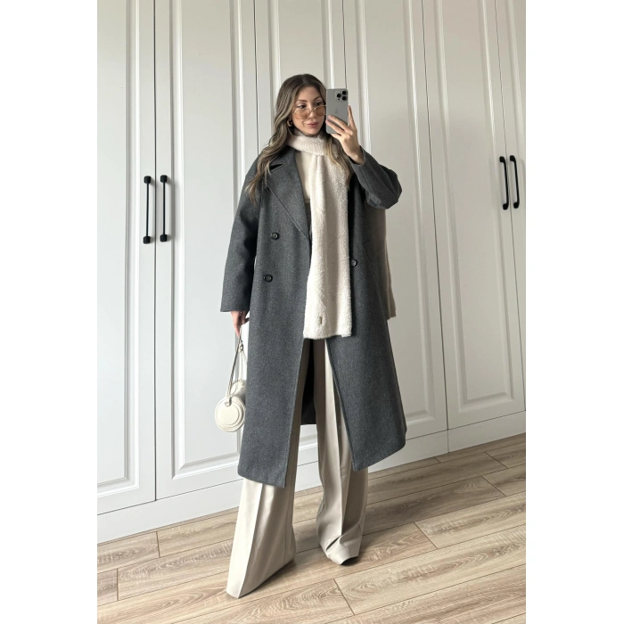 Zr Model Oversize Antrasit Kaşe Kaban