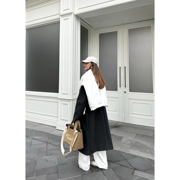 Zr Model Oversize Astarlı Antrasit Kaşe Kaban